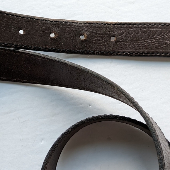 Vintage Levi's leather belt engraved western brown sz M - Picture 2 of 9